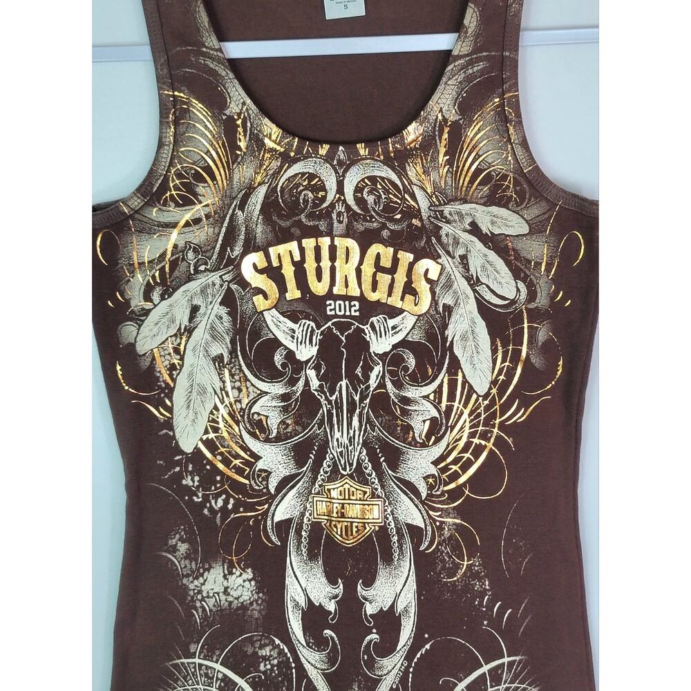 Ladies Harley-Davidson Motorcycles Sturgis South Dakota 2012 Brown Tank Top Sz:S - Picture 2 of 12